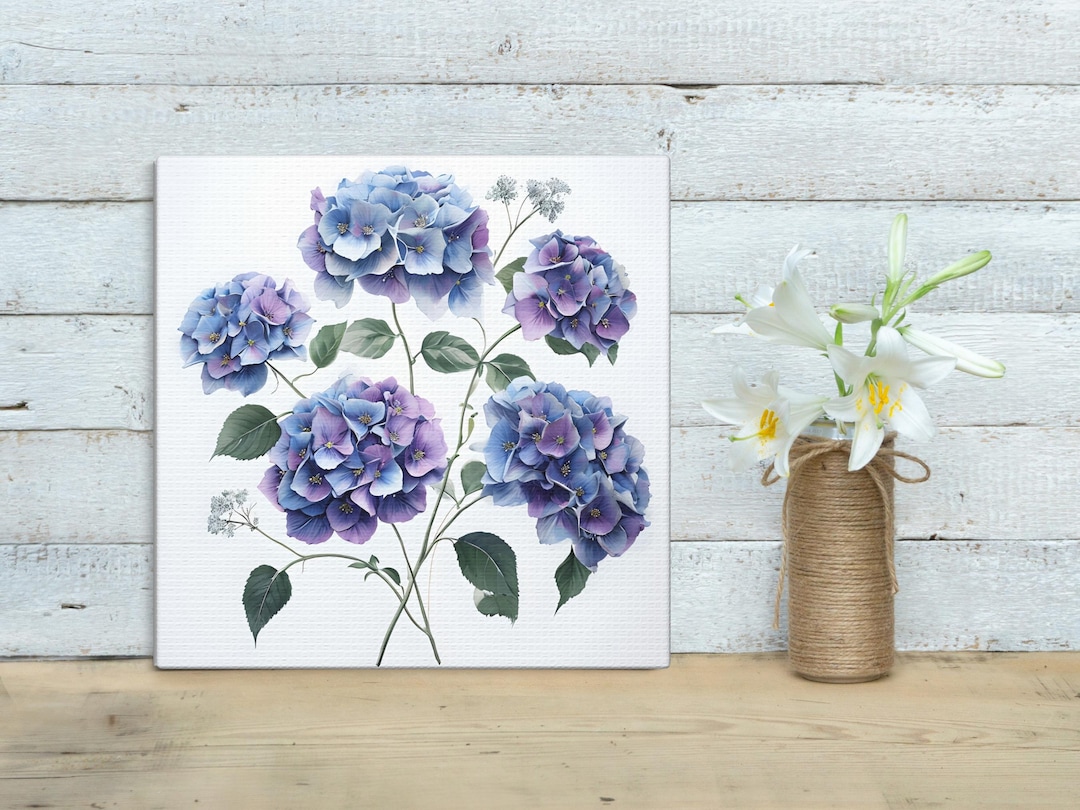 Blue & Purple Hydrangea Canvas Wall Art: Coastal Botanical Home Decor ...