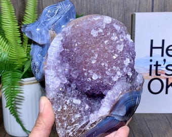 Giant Amethyst Geode Agate Lizard Carving Ornaments, Purple Druzy Crystal Figurine, Healing Crystal Specimen Home Decor, Crystal Gift.