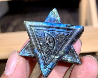 45MM Natural Labradorite Eye Star Carving, Hand Carved Crystal Figurine, Healing Crystal Sculpture Home Decor, Chakra Crystal Gifts. Random