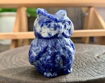 55 mm natürliche Sodalith Eule, blaue Kristallvögel Figur Dekor, Heilung Kristall Tiere Wohnkultur, Kristallgeschenke für Freunde.
