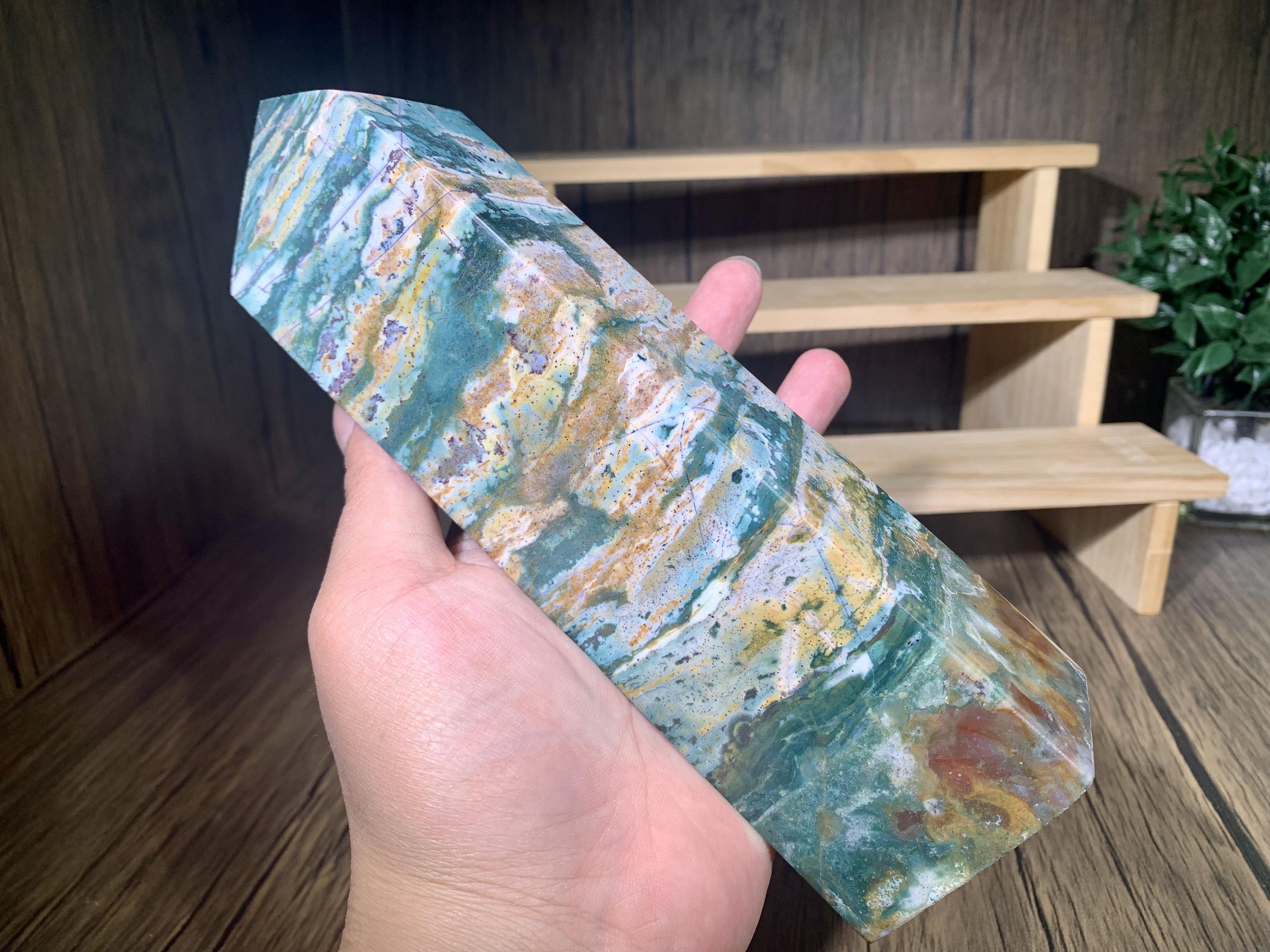 8.8インチ クリスタル オーシャン ジャスパー オベリスク、カラフルな