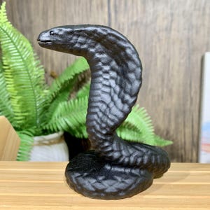 120mm Large Obsidian Cobra Carving, Hand Carved Natural Crystal Snake Statue, Crystal Animal Figurine, Healing Crystal Home Decor