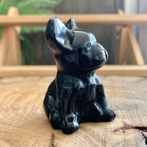 Lovely! 2.5" Obsidian Dog Carving, Natural Crystal Puppy Sculpture Decor, Healing Crystal Animal Home Decor, Crystal Gifts For Friend.
