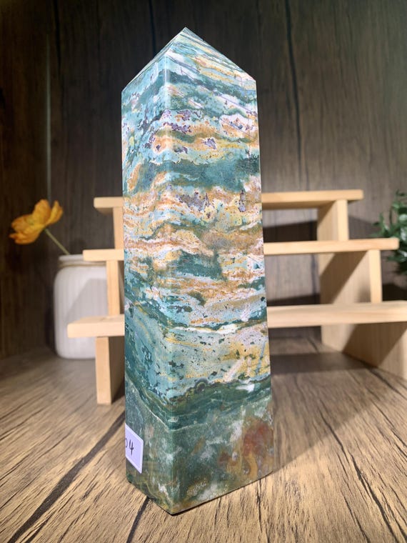 8.8インチ クリスタル オーシャン ジャスパー オベリスク、カラフルな