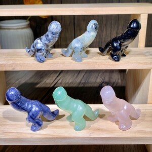 Escultura interessante de dinossauro de cristal, decoração com escultura de animal de pedra preciosa natural, estatueta de cristais de cura, presentes de decoração para casa.