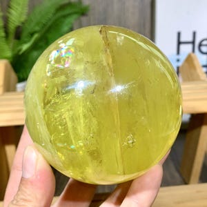Esfera de citrino limón natural de primera calidad, esfera de cristal amarillo, decoración de bola de piedra preciosa arcoíris, adorno de cristal curativo.
