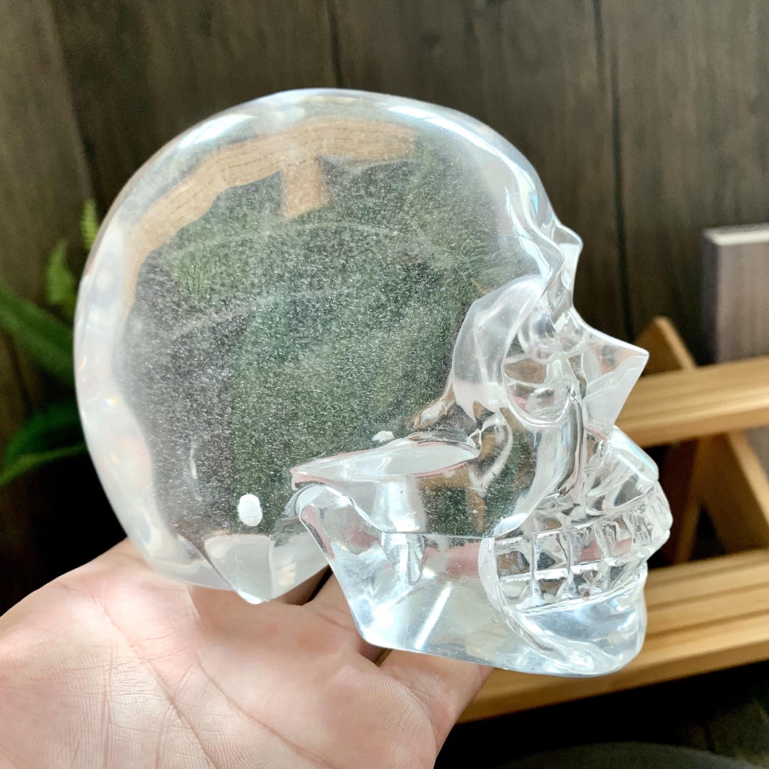 Large Quartz Skull Carving, Hand Carved Crystal Skull Statue, Crystal ...