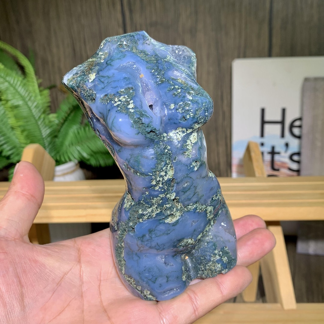 Geode Statue Rare! 120MM Moss Agate Geode Female Body Statue, Natural Crystal Model ...