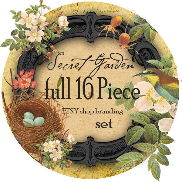 The Secret Garden.....A full 16 piece Etsy Branding shop set, includes business card, 6 avatars, 4 banners, and MORE.....