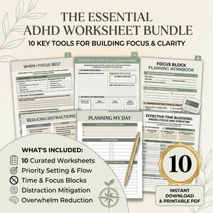 ADHD Worksheets for Kids Printable 10 Page Starter Pack Focus and Attention Activities ADHD Help PDF