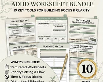 Feuilles de travail sur le TDAH pour enfants, pack de démarrage imprimable de 10 pages Activités pour se concentrer et capter l'attention PDF d'aide sur le TDAH