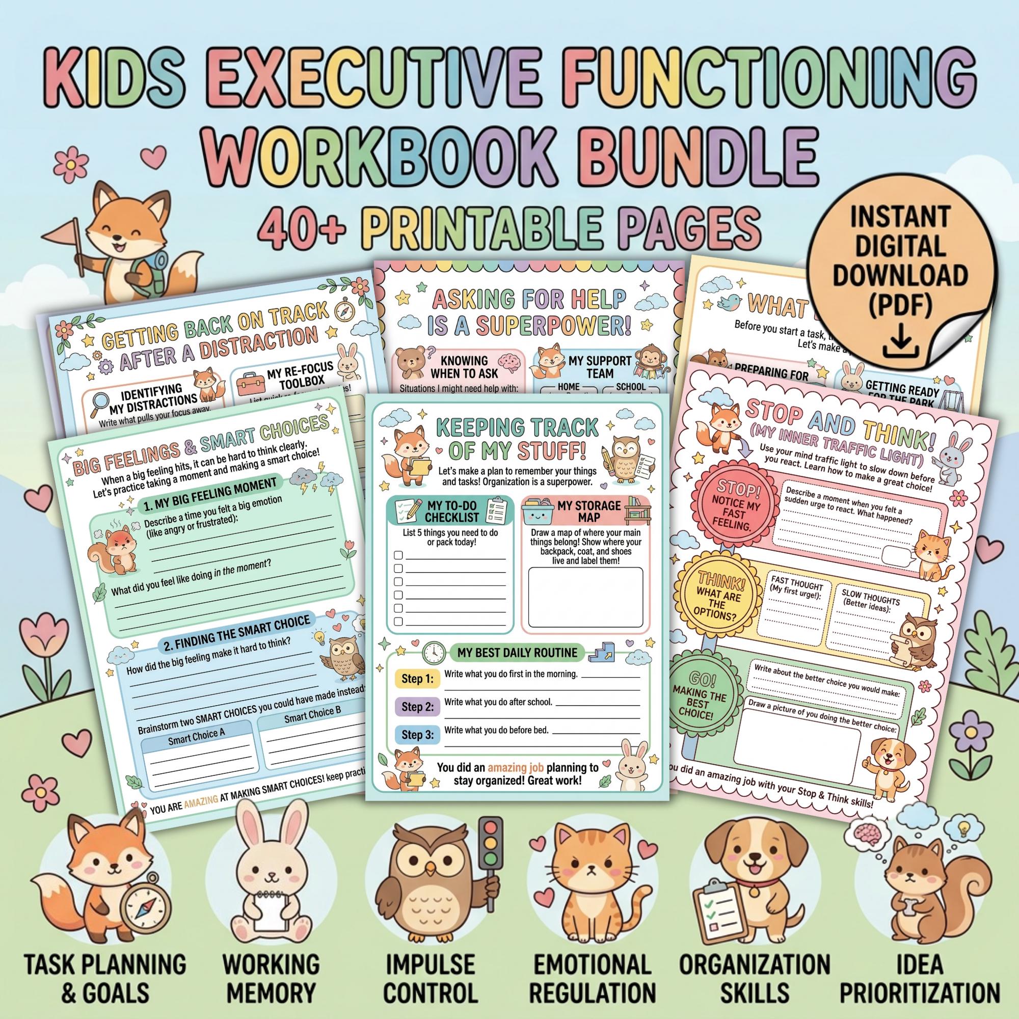 Executive Function Worksheets for Kids Printable 40 Activities ADHD ...
