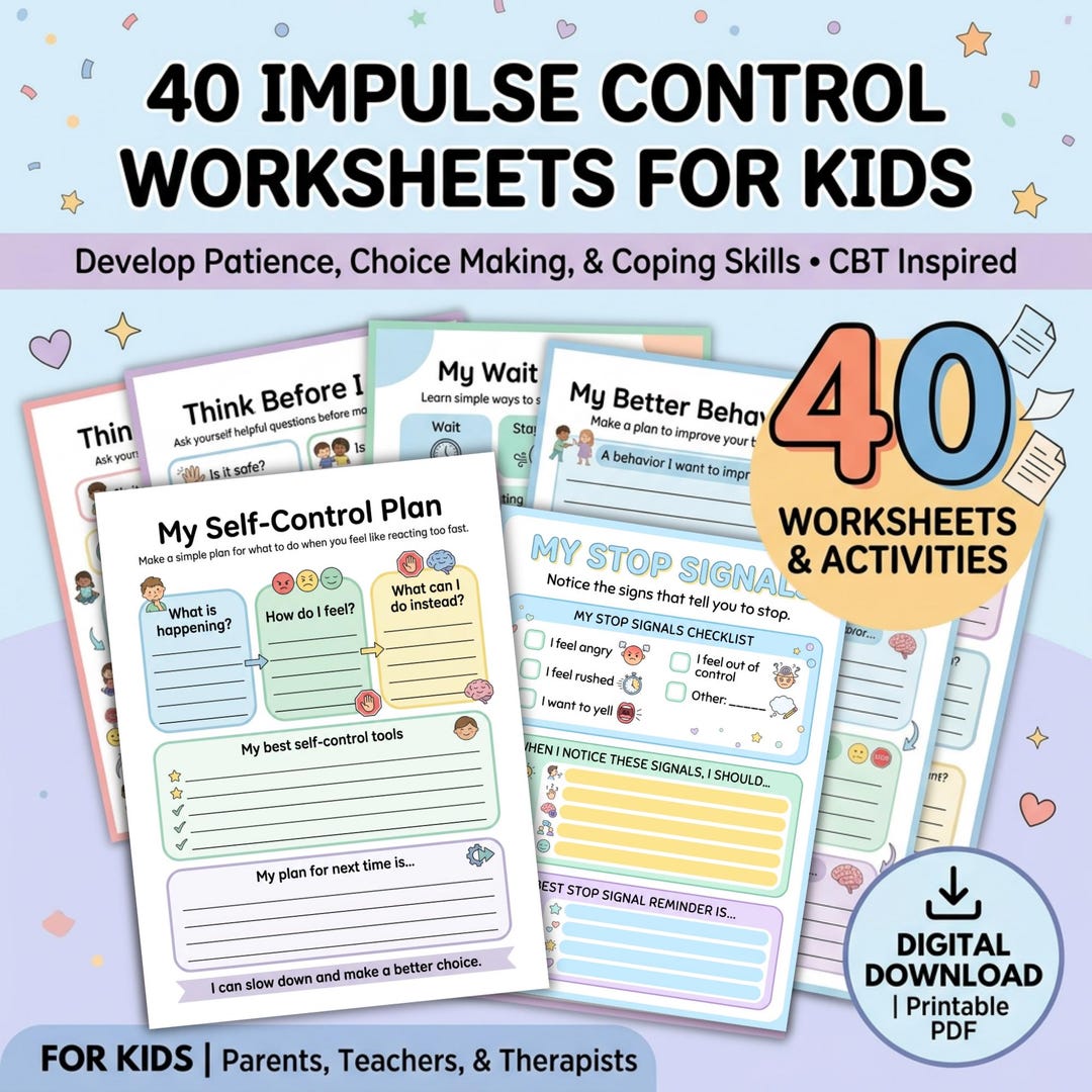 Impulse Control Worksheets for Kids, 40 Printable Self Control ...