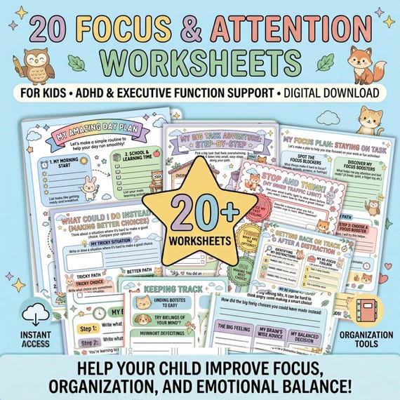 Focus Worksheets for Kids Printable 20 ADHD Attention Activities Improve Focus and Stay on Task PDF