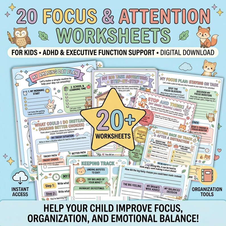 Focus Worksheets for Kids Printable 20 ADHD Attention Activities ...
