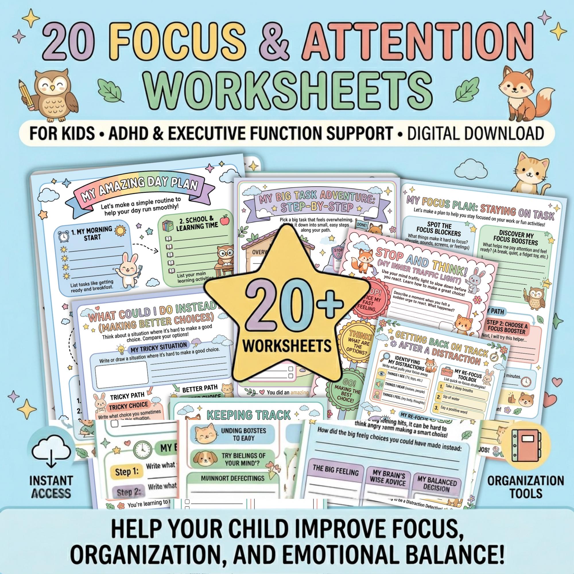 Focus Worksheets for Kids Printable 20 ADHD Attention Activities ...