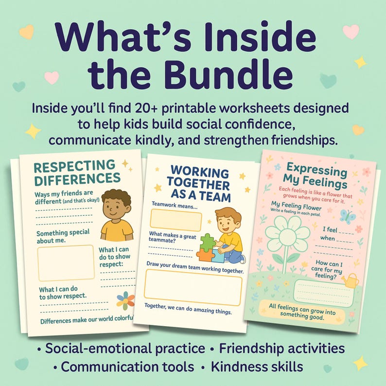 SEL Social Skills Worksheets for Kids – 20 Printable Emotional Learning ...