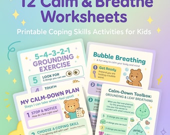 Kids Worksheets Mindfulness Activities Calm Down Emotions Regulation Breathing Exercises Printable PDF Digital Download