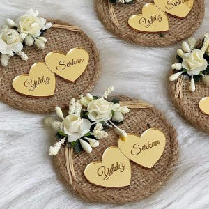 30/50/100Pcs Etiqueta de espelho personalizada em formato de coração de aniversário, etiquetas para lembrancinhas de casamento, etiquetas de nome de casamento, lembrança de casamento rústica, etiqueta de nome de noivado