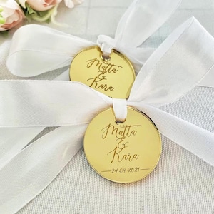 20/50/100 pièces Étiquette personnalisée gravée miroir cercle rond acrylique, nom de fête de mariage décoration de baptême de bébé, cadeau de fiançailles personnalisé