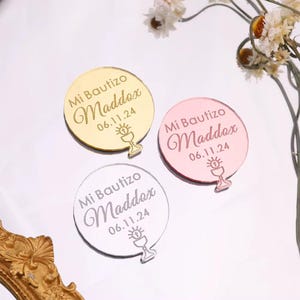 Etiquettes miroir acrylique dorées, étiquette de baby shower, étiquette miroir de baptême, étiquettes Mi Bautizo, étiquettes de cadeaux de baptême, étiquette de mariage, étiquettes de baptême personnalisées