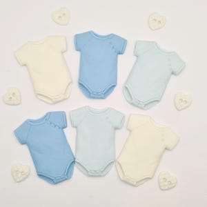 6 Edible Sugar Baby Vests: Blue and White Baby Shower Cake Toppers