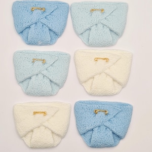 Edible Sugar Baby Nappies - Blue and White Baby Shower Cake Toppers (Set of 6)