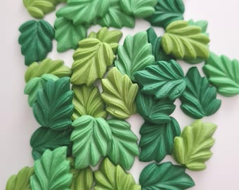 30 edible sugar leaves in 3 shades of green, leaf cake and cupcake toppers