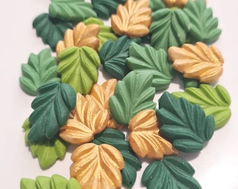 30 Edible Sugar Leaves in 2 Shades of Green and Gold