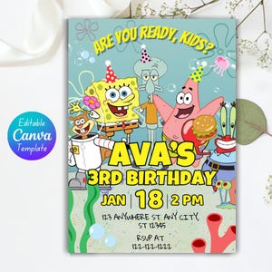 Convite Editável Sob o Mar | Convite para Festa Sob o Mar para Imprimir | Download Digital | Modelo de Aniversário Infantil