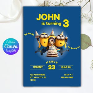 d'anniversaire jaune drôle d'équipage de Minions de Zazzle.be Liste d'envies Vous avez des idées ? Invitation mignonne de partie de bande dessinée de minion | Téléchargement numérique | Carte d'anniversaire pour enfants à imprimer