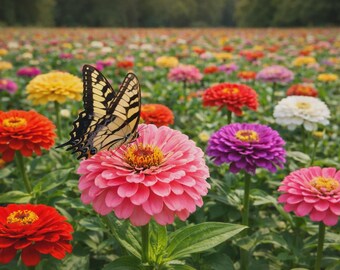 California Giant Zinnia 50 Seeds -King 5" Flowers Multi Color
