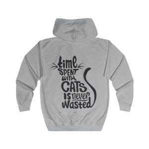 Cozy Cat Lover Zip-Up Hoodie: &#39;Time Spent with Cats&#39; Design