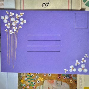 Lettre "Fleurs blanches" - Aquarelle sur enveloppe