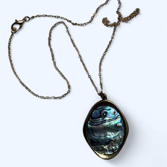 Large Statement Oval Abalone Shell Pendant | Vint… - image 2