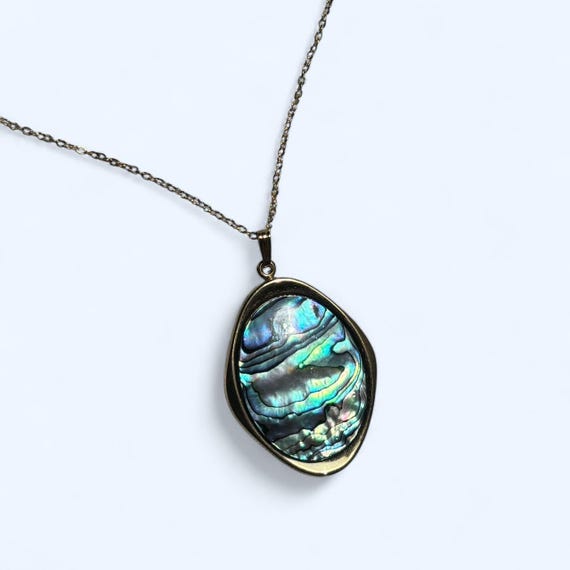 Large Statement Oval Abalone Shell Pendant | Vint… - image 4