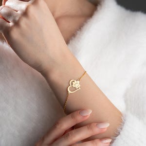 Paw Print Heart Name Bracelet - Silver Gold Plated Keepsake Bracelet - Paw Print Cat Dog Lovers Bracelet  - Memorial Pet Name Bracelet