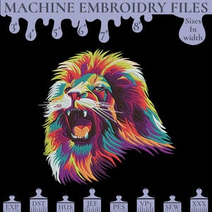 Colorful Lion Head Machine Embroidery Design: 6 Sizes (Instant Download)