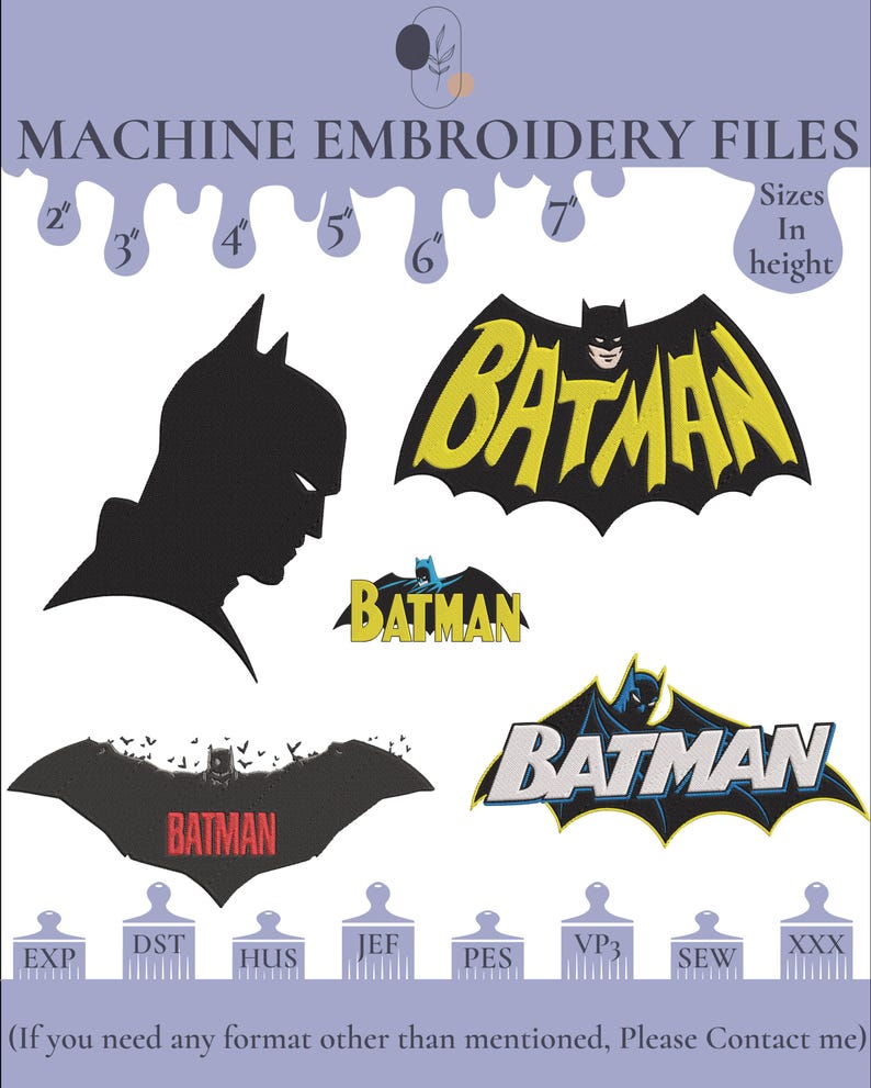 Bat Embroidery Design: Superhero Logo Bundle (digital Download) - Etsy