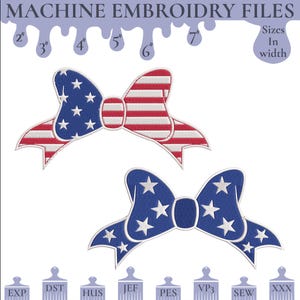 Bundle Bow American Flag July 4th Summer Embroidery Machine Design, Instant Download, 4x4 5x7 6x10 Size, PES Herrington Design