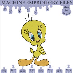 Tweety Bird Machine Embroidery Pattern Design Digital File design, 6 sizes, instant download files, pes, dst, jef, hus, exp, vp3.