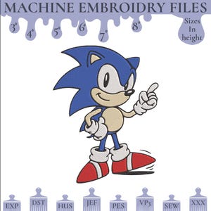 Sonic Machine Embroidery Design, 6 Sizes, Instant Download