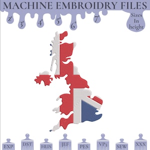 UK Flagge Karte Stickdatei, Stickdatei, Landkarte Flagge, Stickmuster, 6 Größen, Stickdatei