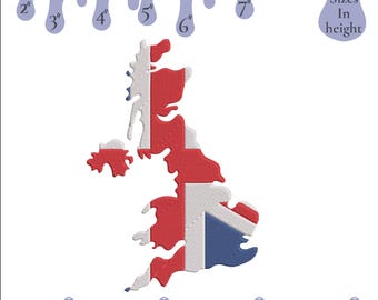 UK Flag Map Machine Embroidery Design: 6 Sizes (Instant Download)