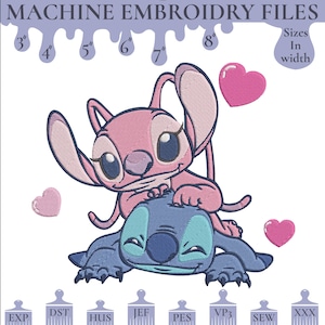 Stitch with Heart Embroidery Design, Stitch Lilo Embroidery Machine File, Cute Baby Stitch Heart Embroidery, Digital Embroidery Patterns