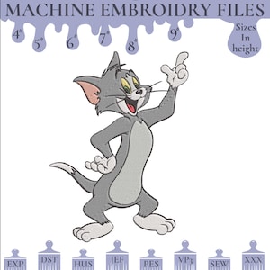 Tom Embroidery Design, Tom and Jerry machine embroidery, Cartoons embroidery, 6 Sizes, Instant Download