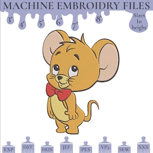 Jerry embroidery design, digital file for embroidery machine, 6 Sizes, Instant Download (dst, pes, sew, jef, hus, exp, vp3, xxx)