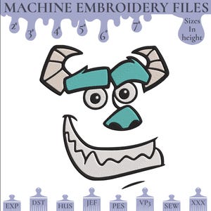 Sully Monster Face Embroidery Design | Monsters Inc Machine Embroidery File | Sulley Cute Cartoon Face Stitch | Instant Download