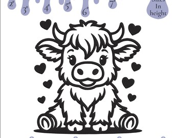Highland Cow Hearts Embroidery Design, 6 Sizes, PES DST XXX (Digital Embroidery)