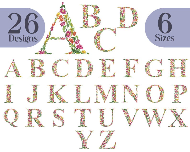 Floral Letters Machine Embroidery Designs: Full Alphabet (instant ...